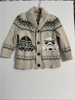 GAP Beige Star Wars Knit Cardigan with Black & White Details 12-18 months